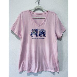 Life is Good Top Womens XL Pink Jackie Tie Dye Smileage Short Sleeve Crusher Vee